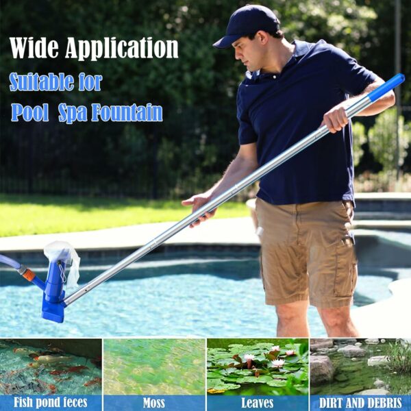 Pool Vacuum Cleaner Head with 4 Detachable Intensify Aluminum Pole, Brush and Leaf Bag, Swimming Pool Vacuum Cleaner