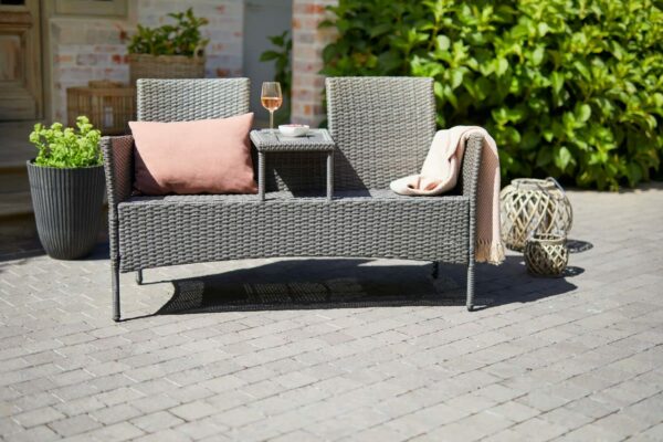 Evre Lisbon Rattan 2 Seater Companion Partner Bench Garden Furniture Set Patio Conservatory for Terrace Balcony Garden Outdoor Indoor