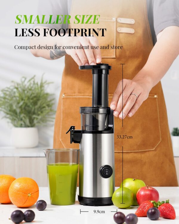 KIDISLE Compact Juicer Machines Powerful Cold Press Juicer Easy to Clean Slow Juicer High Yield Juice Extractor Low Noise Masticating Juicer for Fruits and Vegetables Reverse Function 600ml Cup Brush