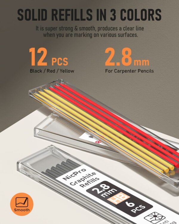 Nicpro Carpenter Pencils Set Upgraded 3-IN-1 with Finger Grip, 1Pcs Construction Pencil with 13 Refill Mini Spirit Level
