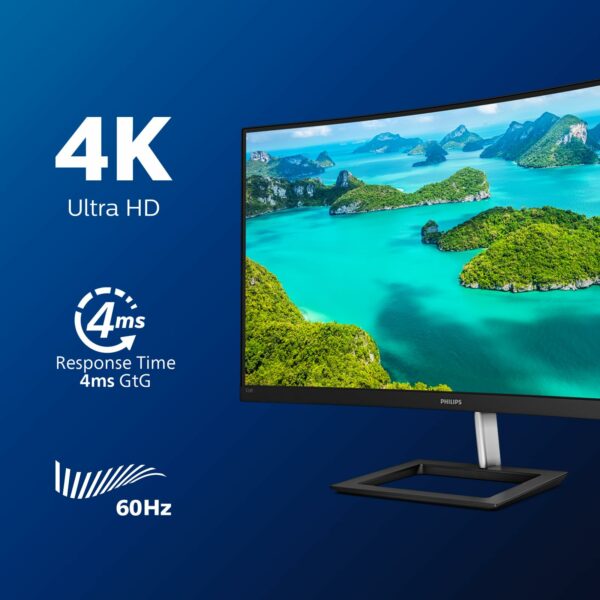 Philips 328E1CA - 32 inch Curved 4K Monitor, 60Hz, 4ms, VA, Speakers, Flicker Free, Adaptive Sync (3840 x 2160 @ 60 Hz, 250 cd/m², 4 ms, HDMI2.0 / DP1.2)