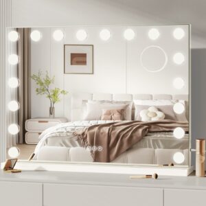 Dripex Hollywood Vanity Mirror with Lights, 80×60 cm Large Makeup Mirror with 18 Dimmable LED Bulbs, 3 Lighting Modes, Type-C and USB Output Port, Tabletop or Wall Mounted Light Up Mirror For Bedroom