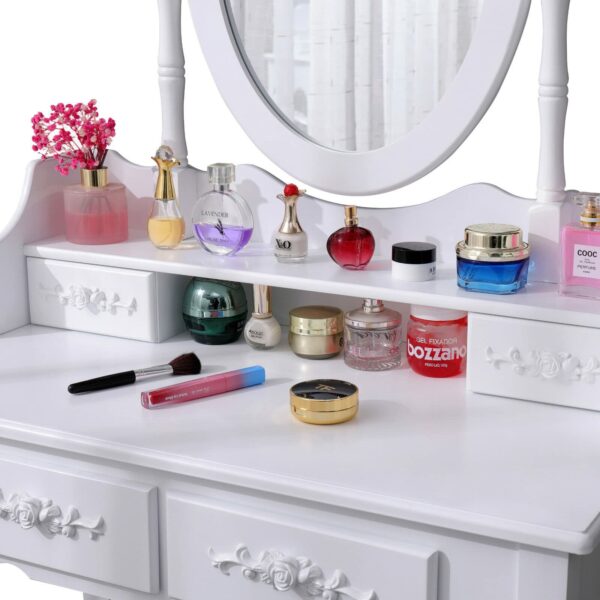 Blisswood Dressing table With Oval Mirror 4 Drawer Stool Set Makeup Vanity Table, Cosmetic Bedroom Dresser