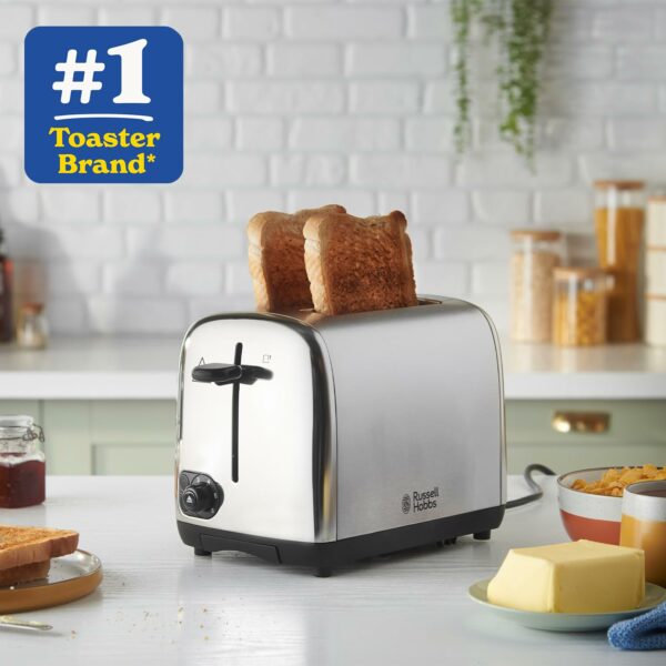 Russell Hobbs 2 Slice Toaster with Perfect Toast Technology for improved evenness (Wide slots, Lift & look feature, 6 Browning levels, Frozen & Cancel function, 850W, Brushed & Stainless Steel) 24080