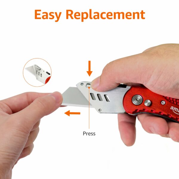 Amazon Basics Durable Folding Utility Knife with Aluminum Body, Red