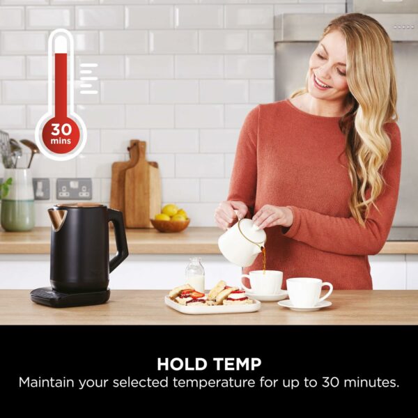Ninja Perfect Temperature Kettle, 1.7L, with Temperature Control, LED Display, Easy to Use Kettle with Rapid Boil and Temperature Hold, Black & Copper, KT200UKCP