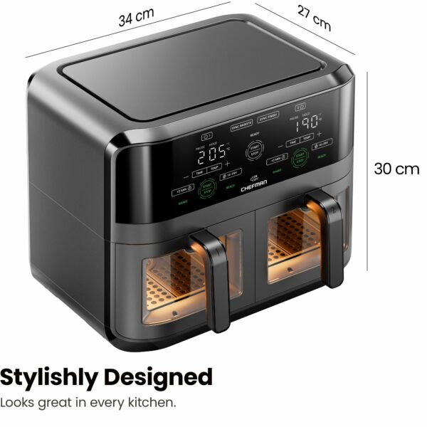 CHEFMAN 5.6L Dual Air Fryer Oven, Dishwasher Safe Frying Baskets, Double Air Fryer with Sync Finish, Hi-Fry, Auto Shutoff and Easy View Windows, Black