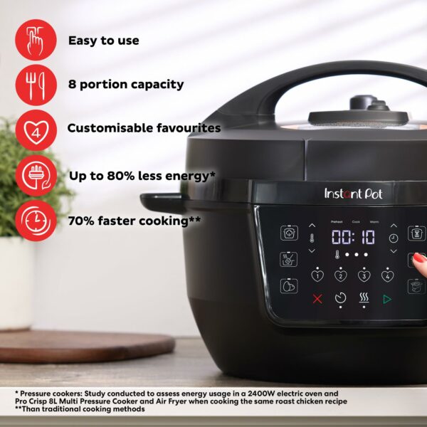 Instant Pot XL 7.1L Multicooker 7-in-1 Smart Cooker - Pressure, Slow, Steamer, Sauté, Yogurt Maker, Egg Cooker and Food Warmer - Stainless Steel Inner Pot, Black
