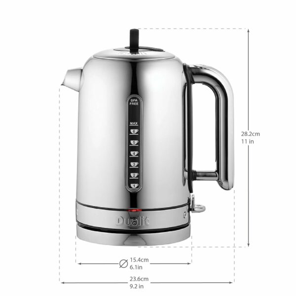 Dualit Classic Kettle | Polished Stainless Steel with Black Trim | Quiet boiling kettle | 90 Second Boil Time | 1.7 L Capacity, 2.3 kW | 72796