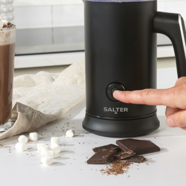 Salter Chocolatier Hot Chocolate Maker - 4-In-1 Electric Milk Frother, Cordless Hot & Cold Milk Foamer 115ml, One Cup 240ml Milk Steamer Heater, LED Control Panel, For Coffee, Cappuccino, Latte, 500W