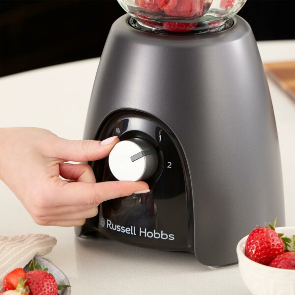 Russell Hobbs Jug Blender [Smoothie Maker] Mixer for Juices & Baby Food (1.5L Glass Jar, 2 speeds & pulse settings, Stainless-steel blades, BPA-free, 850W Peak Power) Matte Charcoal 27121