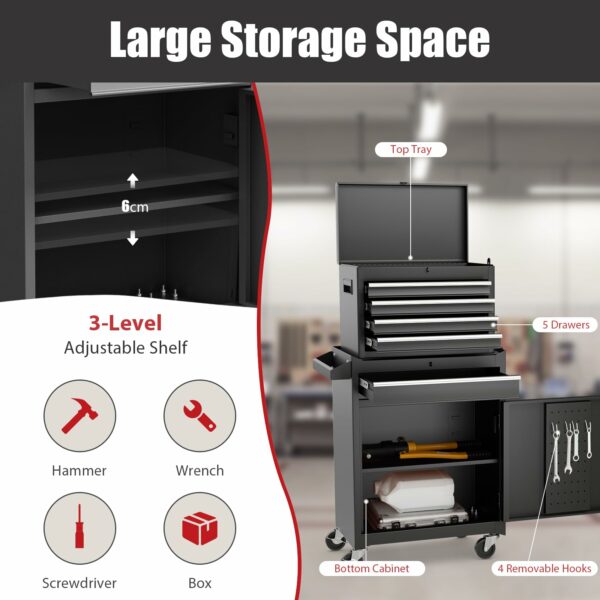 Costway Large Rolling Tool Cabinet, 2-in-1 Detachable Metal Tool Chest with Drawers