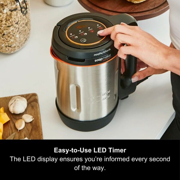 Morphy Richards Compact Soup Maker, Blend & Cook Smooth & Chunky Soup, Smoothies, Black & Stainless Steel, 1 Litre, 900 W, 501021