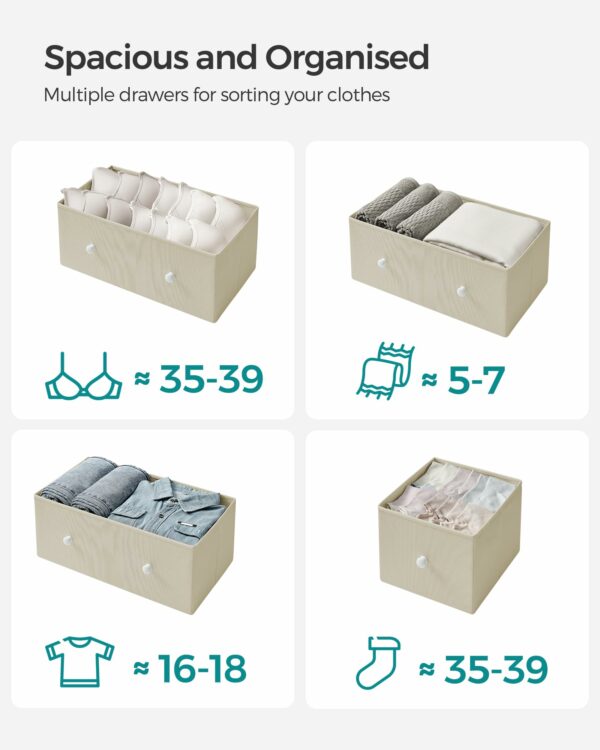 SONGMICS Chest of Drawers, Fabric 5-Drawer Storage Organiser Unit, Dresser, for Living Room, Hallway, Nursery, Camel Yellow and Cream White LTS514W01