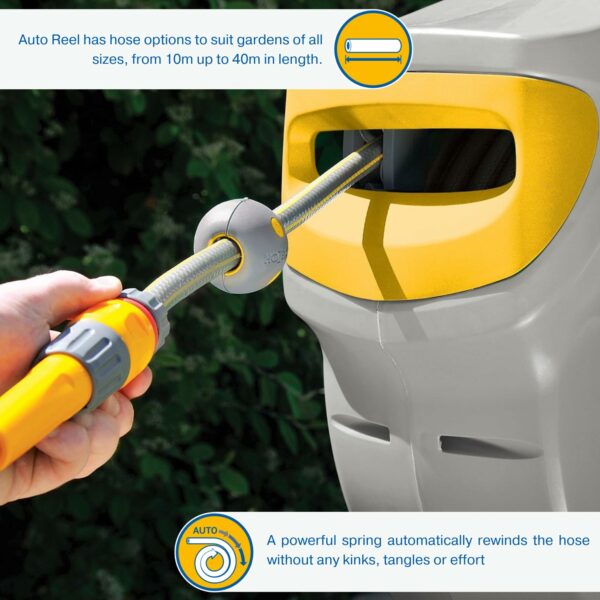 HOZELOCK - Auto Reel Wall-mounted 40m: Easy to Install, Child-lock, Auto-rewind, Ready-to-use with Nozzle, Fittings, Hozelock Hose and Accessories Included 5 Year Guarantee* [2595R8000]