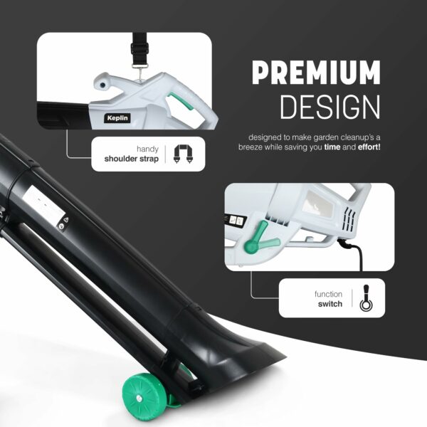 Keplin 3-in-1 Leaf Blower, Garden Vacuum & Mulcher - 3500W, 35L Collection Bag for Easy Clearing of Leafs, Debris & Waste in Garden, Patio & Drive with 10 Meter Cable, Shoulder Strap & Wheels