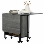 Homcom Mobile Drop Leaf Table, Folding Dining Table with 6 Wheels Storage Shelf for Small Spaces, Kitchen, Dining Room, Grey