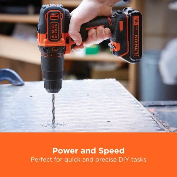 BLACK+DECKER 18V Hammer Drill with Battery, Charger, and Kitbox, BCD700S1K-GB