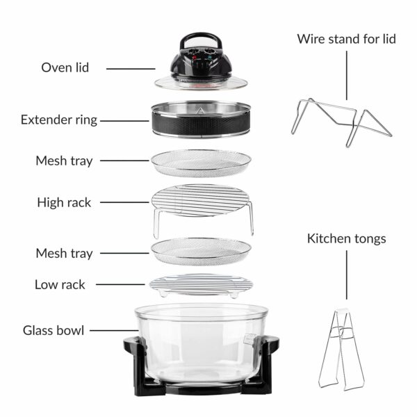 Innoteck Kitchen Pro 17L Halogen Air Fryer - 60 Minute Timer - 125°C-250°C Adjustable Temperature Control & Extender Ring - All Round Viewing & Accessories Included - For Baking, Roasting & Grilling