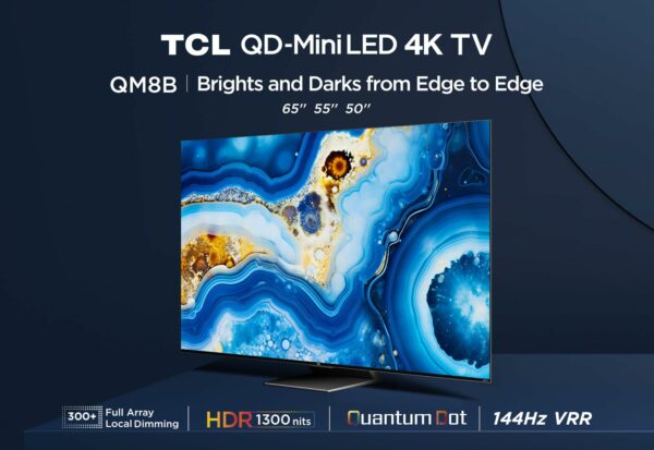 Tcl 65QM8B 65-inch QLED Mini LED TV, 4K HDR Premium 1300nits, Smart TV Powered by Google TV
