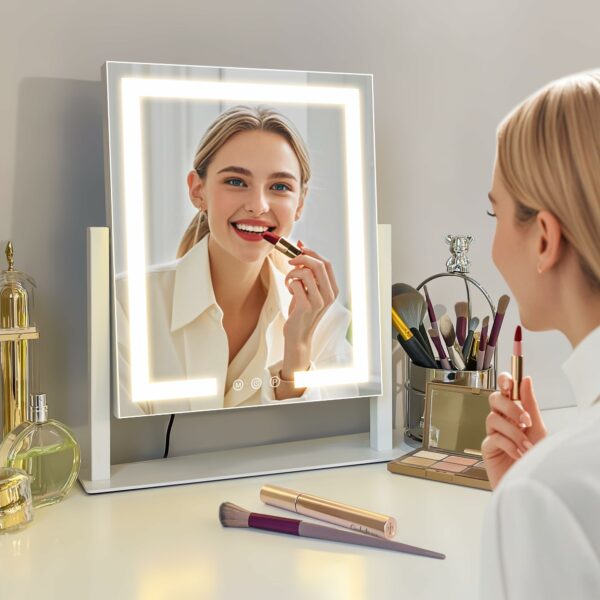 LuxeVue Vanity Mirror with Lights, Light Up Vanity Mirror for Dressing table, 3 Lighting Modes, Makeup Mirror with Dimming Touch Sensor, Detachable 15X Magnifying, 360°Rotation (White)