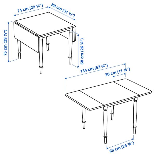Ikea Danderyd Drop Leaf Table, 74/134x80 cm, Pine Veneer/Black