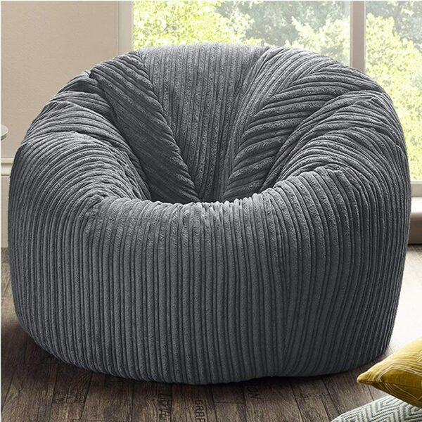 Beautiful Beanbags - Jumbo Cord Beanbag Chair, Plush Jumbo Cord Lounger, Great as Recliner (Grey)