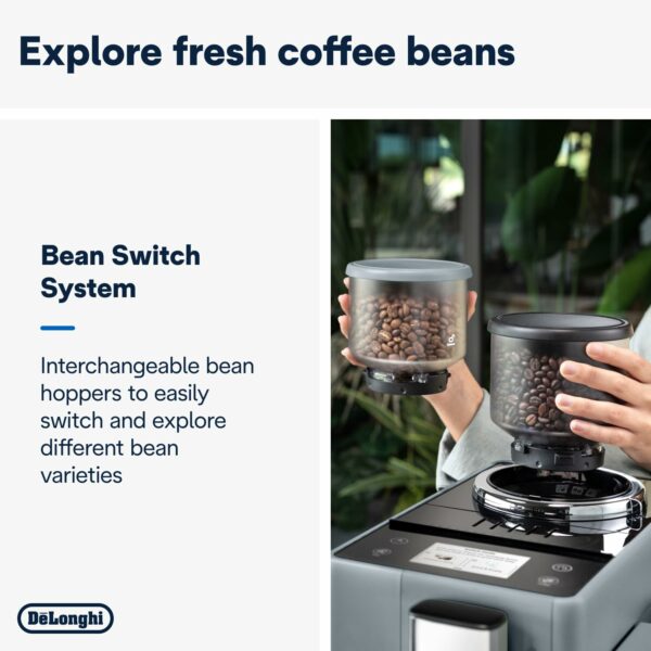De'Longhi Rivelia EXAM440.55.G, Fully Automatic Coffee Machine with LatteCrema Hot, Automatic Milk Frother, Compact Size Bean to Cup Coffee Machine, 16 Recipes, Full Touch Colored Display, Pebble Grey