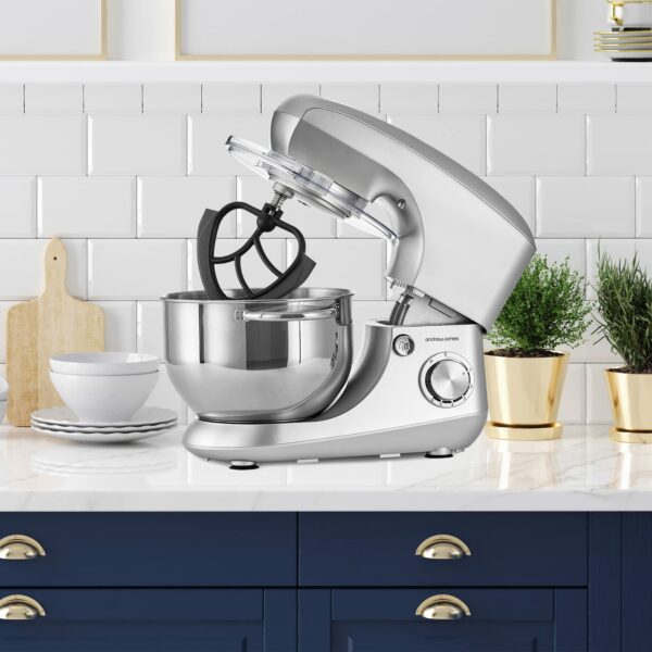 Andrew James Stand Mixer for Baking Food Mixer | 1300W Max | Large 5.5 Litre Bowl 6 Speed Pulse Mode | Kitchen Cake Mixers | Flexi-Beater Dough Hook Balloon Whisk Removable Splash Guard