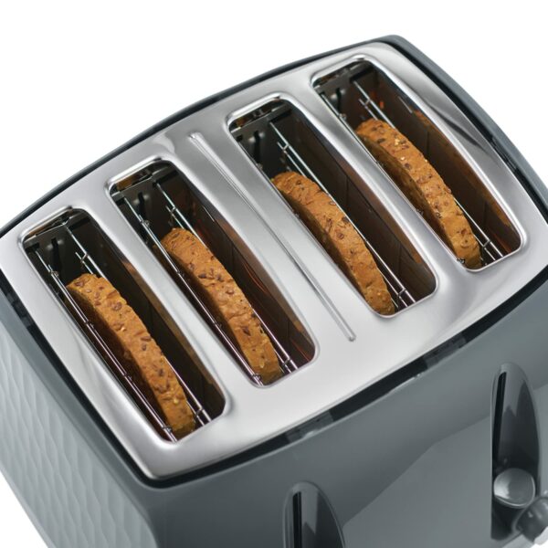 Russell Hobbs Honeycomb 4 Slice Toaster (Independent & Extra wide slots with high lift, 6 Browning levels, Frozen/Cancel/Reheat function, Removable crumb tray, 1500W, Grey textured high gloss) 26073