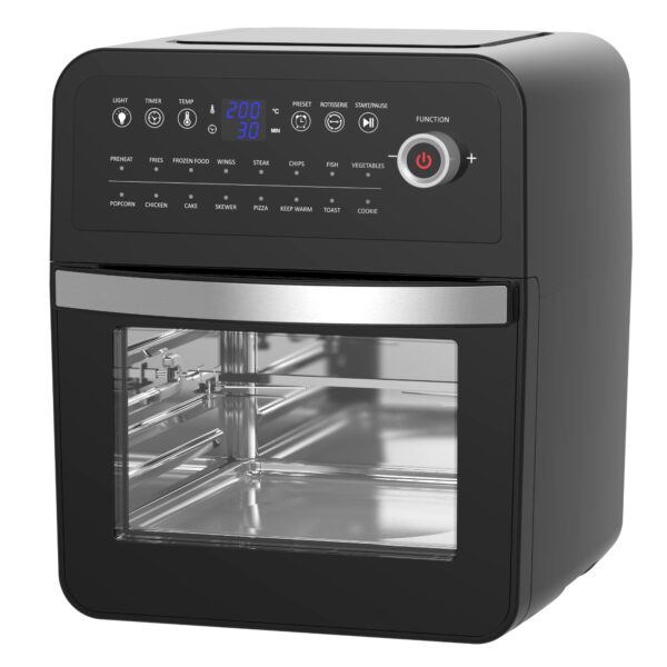 EMtronics Air Fryer Oven Combi, Rotisserie and Grill, Large Family Size 12L with 16 Pre-Set Menus for Oil Free Cooking – Black