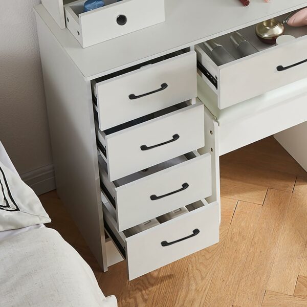 Guanglai Vanity Desk with Mirror & Light, 3 Lighting Modes Adjustable Brightness,5 Drawers Makeup Table with Stool for Women Girls