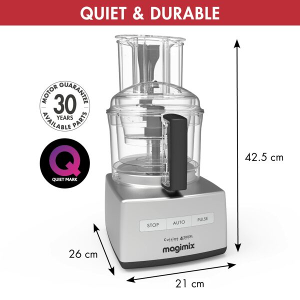Magimix 4200XL Food Processor | 3L BPA-Free Bowl | Quiet & Powerful Motor | Multifunctional 6 in 1 Solution | Satin | 18471