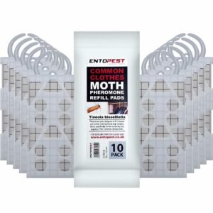 Entopest – Monitoring Moth Traps | 10 Refill Pads & 10 Reusable Hangers | Clothes Moth Detection | Sticky Monitoring Pads for Wardrobes | Pheromone-Based Monitoring Only