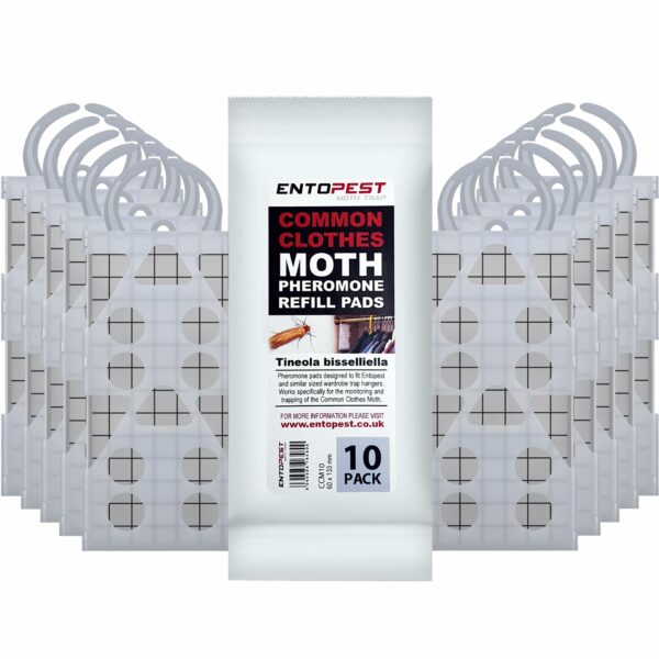 Entopest – Monitoring Moth Traps | 10 Refill Pads & 10 Reusable Hangers | Clothes Moth Detection | Sticky Monitoring Pads for Wardrobes | Pheromone-Based Monitoring Only