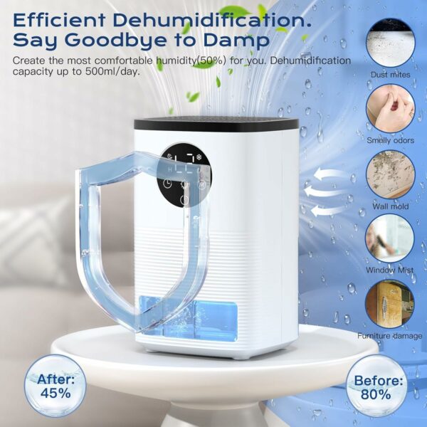 Dehumidifier for Home, 1.6L（54.11 oz) Dehumidifiers for Drying Clothes 2 Mode Auto Shut Off & 24H Timer Touch Control 7-Color Lights Quiet Dehumidifier for Bedroom Bathroom Basements Closet RV