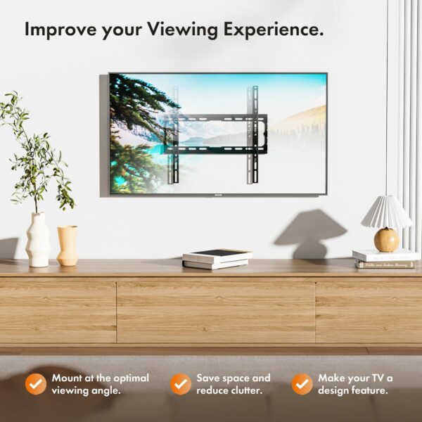 VonHaus TV Wall Bracket for 32-70" Screens, Ultra-Slim TV Bracket with Spirit Level, Flat to Wall Mount, 45kg Capacity, Max VESA: 400x400mm