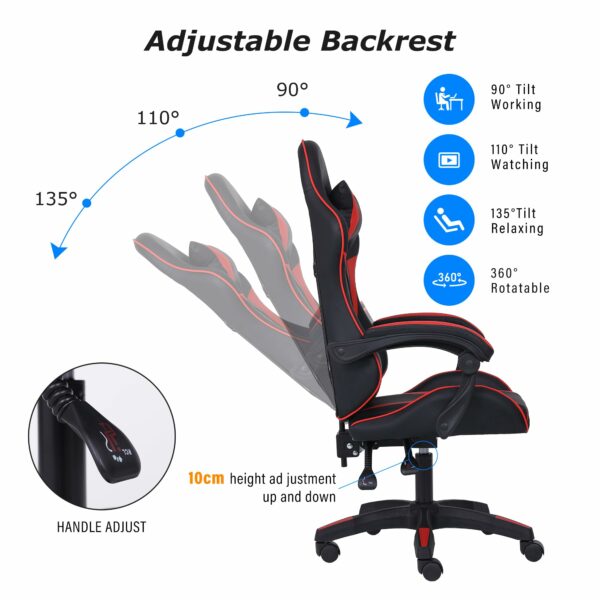 Millhouse Sport Desk Chair, Adjustable Office Gaming Racing Chair with Lumbar and Head Pillow - X3577 - Red