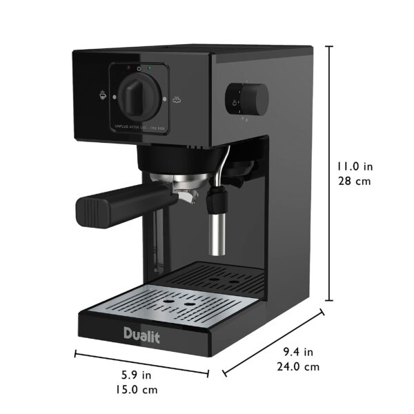 Dualit Espresso Coffee Machine | 1.4L Capacity | Black | Manual Dosing Coffee Maker| Filter Holder, Frother & Water Softener Bag Included | 84470