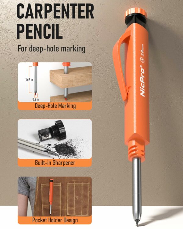Nicpro Carpenter Pencils Set Upgraded 3-IN-1 with Finger Grip, 1Pcs Construction Pencil with 13 Refill Mini Spirit Level
