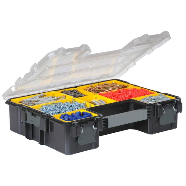 STANLEY FATMAX Waterproof 10-Compartment Deep Professional Tool Organiser, Removable & Stackable Deep Storage Cups with Transparent Lid, for Small Parts and Tools Storage, 1-97-521