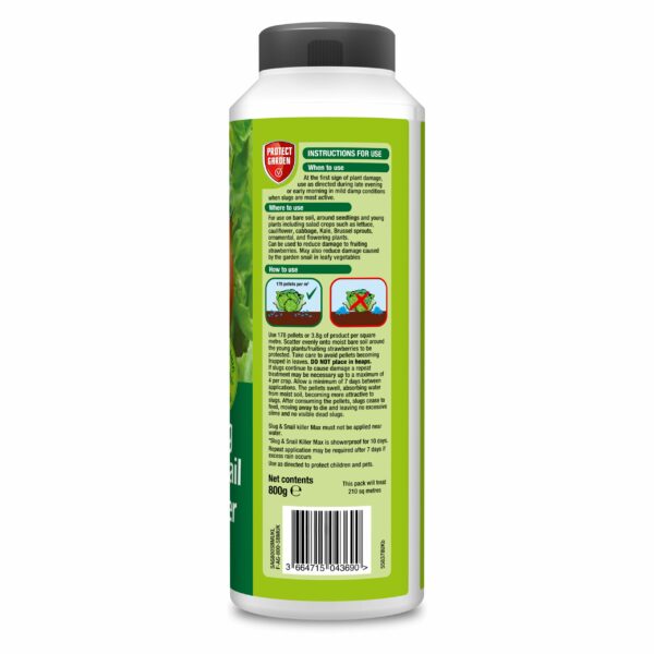 PROTECT GARDEN 86601082 Slug & Snail Killer Max, 800G - Powerful Slug Killer Pellets - for Protecting Ornamental Plants and Garden Vegetables - Snail Repellant - Approved for Organic Gardening