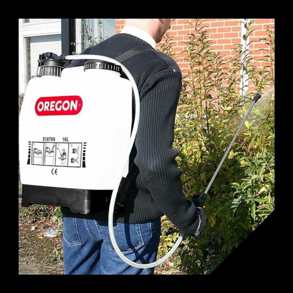 Oregon 518769 Backpack Pressure Garden Chemical / Weed Killer Sprayer with Lance and 2 Adjustable Spray Nozzles, 16 Litres, Knapsack Wearable Gardening Accessories - Multicolour