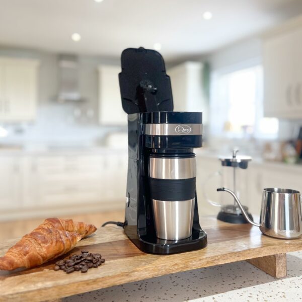 Quest 35189 Filter Coffee Machine/Portable Travel Filter Coffee Maker / 420ml Capacity/Thermal Travel Mug Included/Works with Ground Coffee & Coffee Pods/Instant Espresso & More