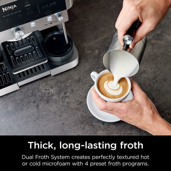 Ninja Luxe Premier 3-in-1 Coffee Machine Easy to Use, 4 Automated Froth Presets, Silver, ES601UK