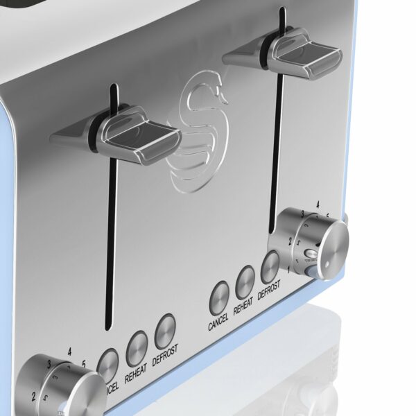 Swan ST19020BLN Retro 4-Slice Toaster with Defost/Reheat/Cancle Functions, Cord Storage, 1600W, Retro Blue