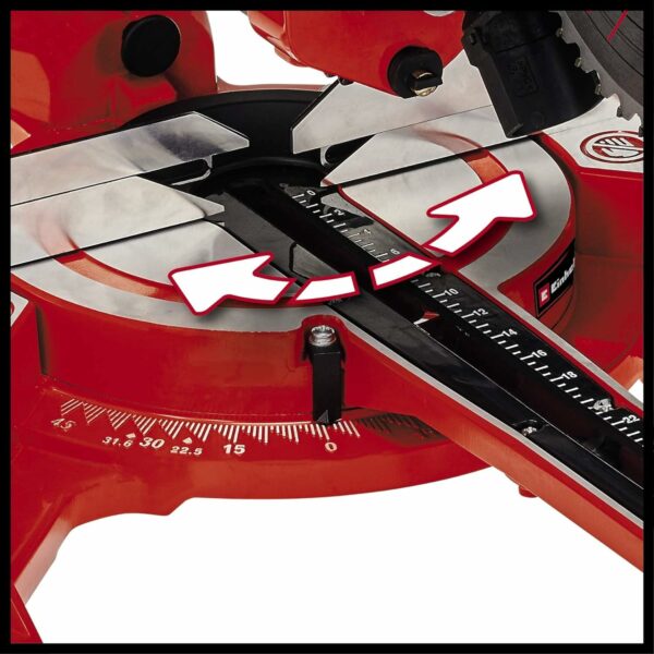 Einhell TC-SM 2131/1 Dual Bevel Sliding Mitre Saw | Double Bevel Circular Saw, 310mm Drag, Laser, Dust Extraction, +/-45° Mitre, +/-47° Bevel | Saw with 48T Blade for Cutting Wood, Plastic, Red
