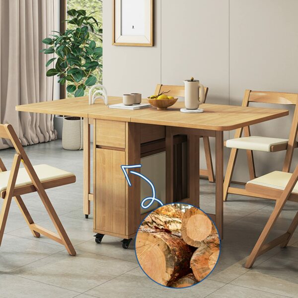 Folding Wooden Dining Table Set with 6 Chairs, Space-Saving Foldable Kitchen Table and Chair Set, Durable Wood for Dining Room or Kitchen,1.4m