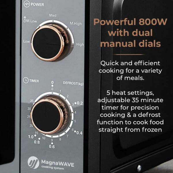 Tower T24038RG Cavaletto Manual Microwave with 5 Power Levels 35 Minute Timer, 800W, 20L, Black Rose Gold