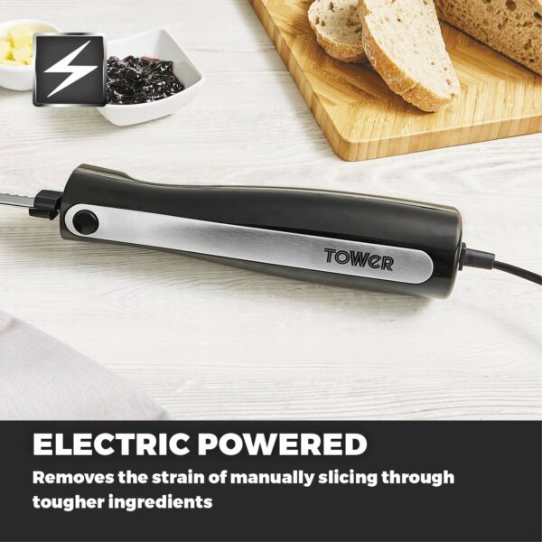 Tower T19028 Electric Knife with One Touch Operation, Ergonomic Design and Storage Case, 120W, Black, 1 Pack